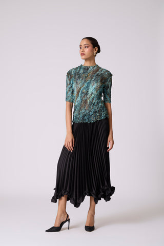 Art Print Sheer Top - Blue & Green