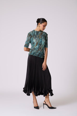 Art Print Sheer Top - Blue & Green