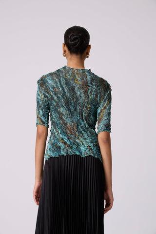Art Print Sheer Top - Blue & Green