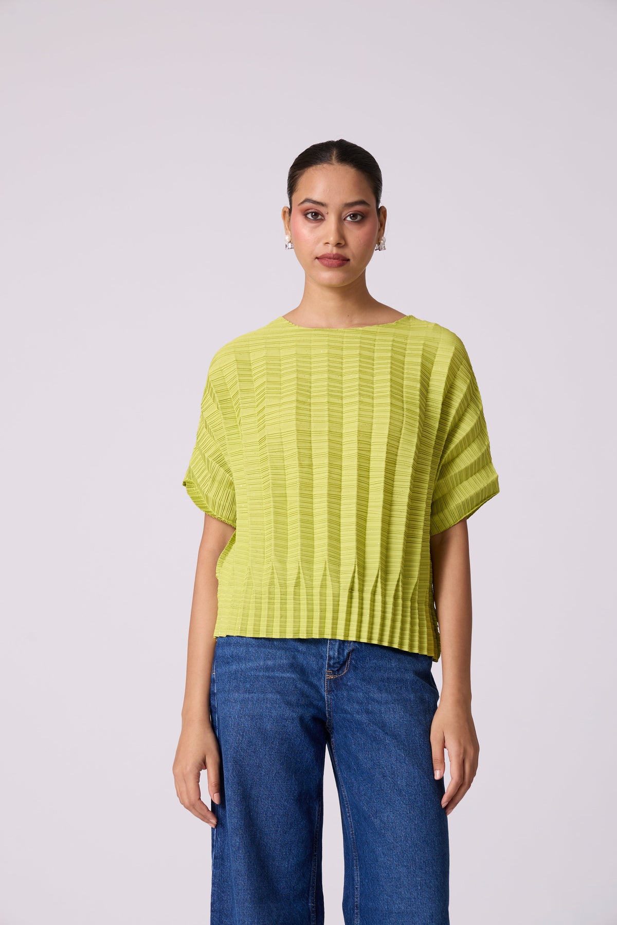 Ryna 3D Pleat Top - Apple Green