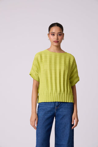 Ryna 3D Pleat Top - Apple Green