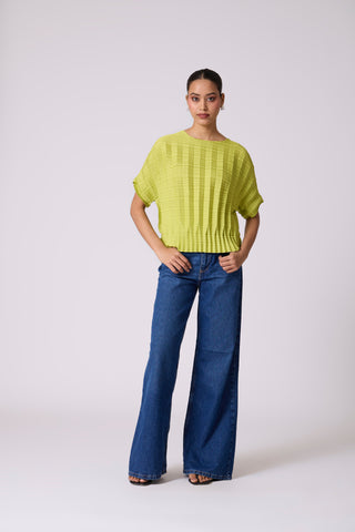 Ryna 3D Pleat Top - Apple Green