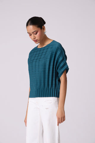 Ryna 3D Pleat Top - Teal Blue