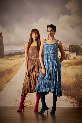 Willa Crush Dress - Steel Blue