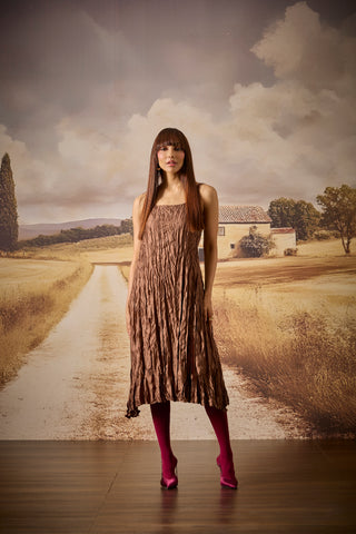 Willa Crush Dress - Golden Brown
