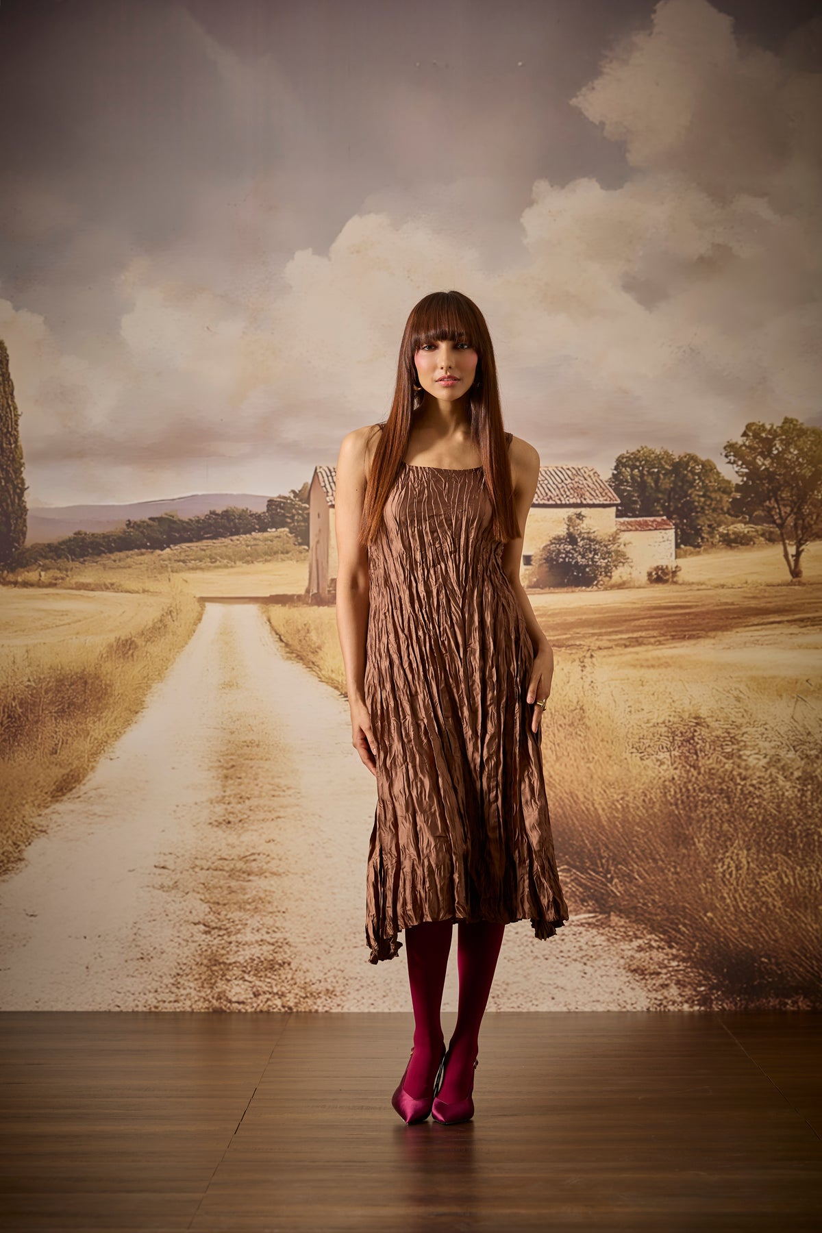 Willa Crush Dress - Golden Brown