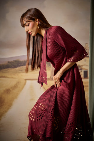 Leontine Cutwork Dress - Burgundy