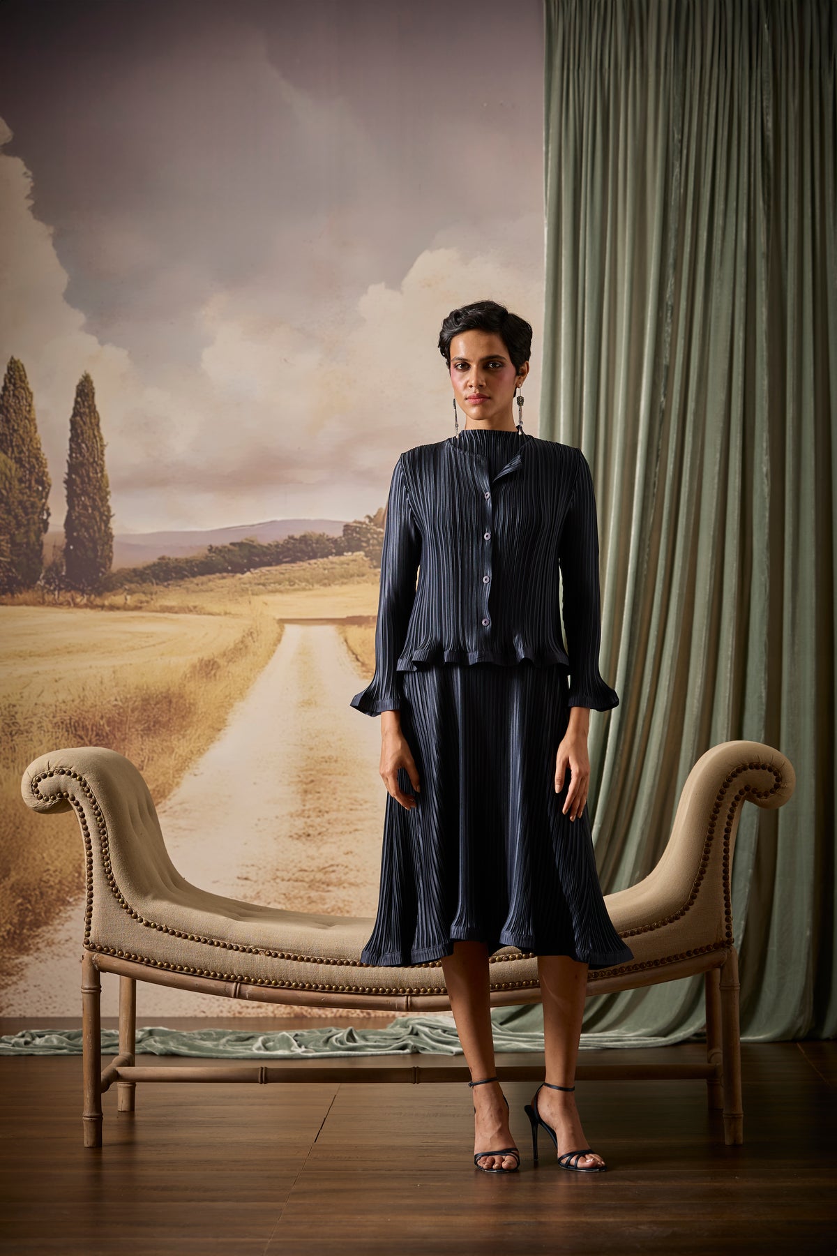 Celestine Satin Overlay Dress - Dark Navy