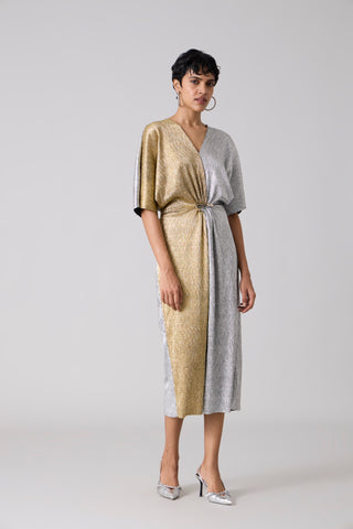 Cecil Midi Textured Metallic Dress - Silver & Gold