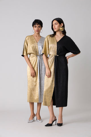 Cecil Midi Textured Metallic Dress - Silver & Gold