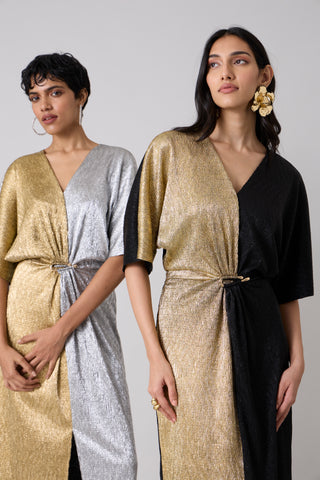 Cecil Midi Textured Metallic Dress - Silver & Gold