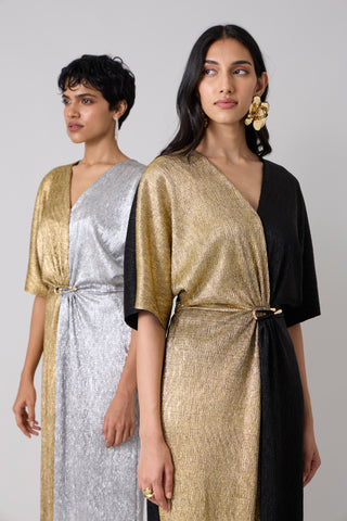 Cecil Midi Textured Metallic Dress - Black & Gold