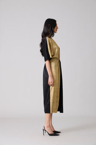 Cecil Midi Textured Metallic Dress - Black & Gold