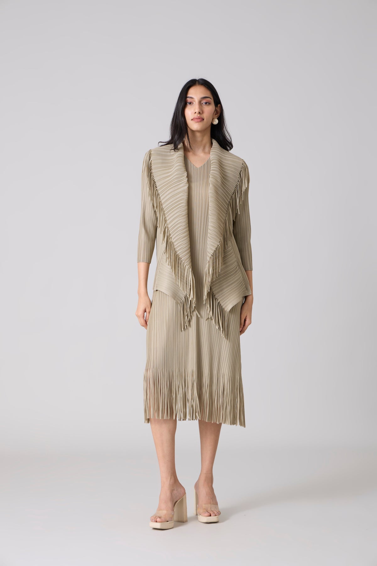 Sasha Fringe Dress - Oyster