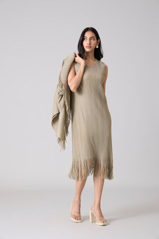 Sasha Fringe Dress - Oyster