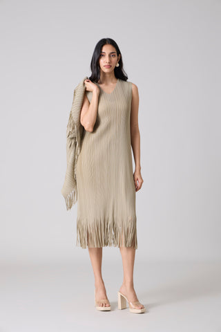 Sasha Fringe Dress - Oyster