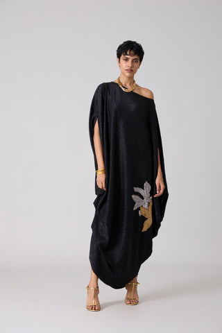 Ophelia Applique Dress - Textured Metallic Black