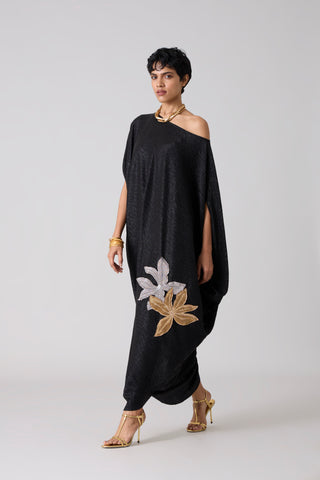 Ophelia Applique Dress - Textured Metallic Black