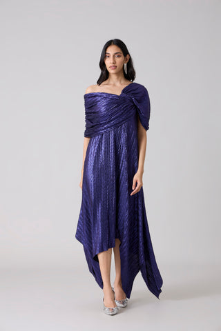 Juliana Chevron Dress - Metallic Blue