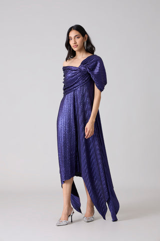 Juliana Chevron Dress - Metallic Blue