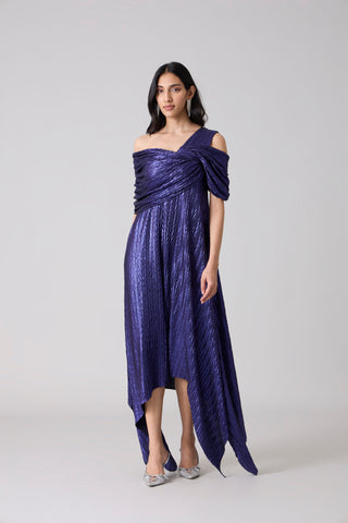 Juliana Chevron Dress - Metallic Blue