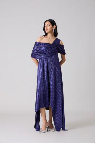 Juliana Chevron Dress - Metallic Blue