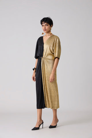 Cecil Midi Textured Metallic Dress - Gold & Black