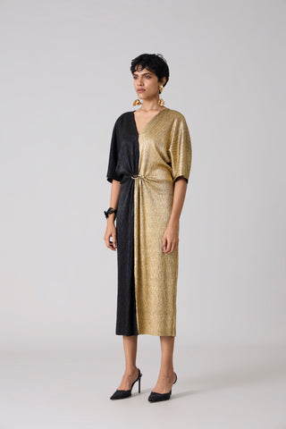 Cecil Midi Textured Metallic Dress - Gold & Black