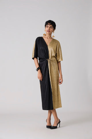 Cecil Midi Textured Metallic Dress - Gold & Black