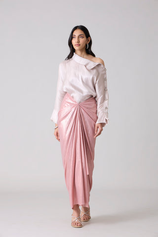 Antonia Metallic Skirt - Ash Pink