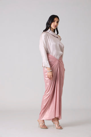 Antonia Metallic Skirt - Ash Pink