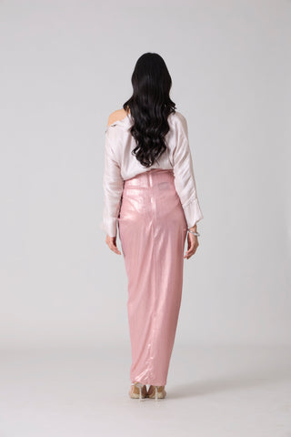 Antonia Metallic Skirt - Ash Pink