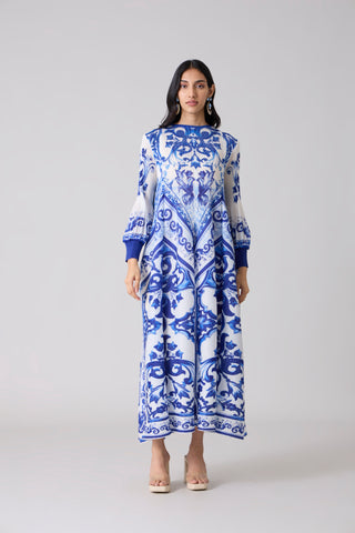 Amell Maxi Dress - White & Blue