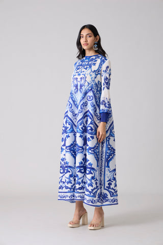 Amell Maxi Dress - White & Blue