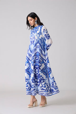 Amell Maxi Dress - White & Blue