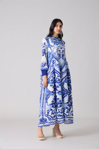 Amell Maxi Dress - White & Blue