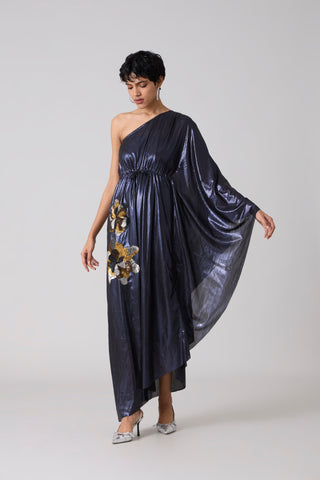 Keri Applique Dress - Metallic Ink Blue