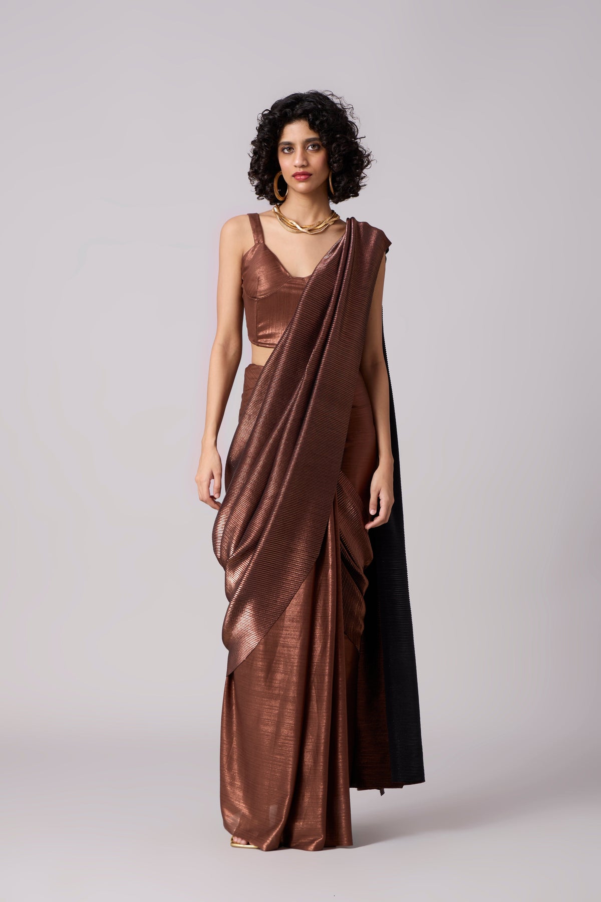 Navya Saree - Micropleated Copper