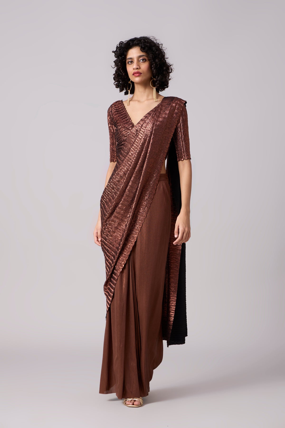 Ahilya Saree with Blouse - Metallic Copper