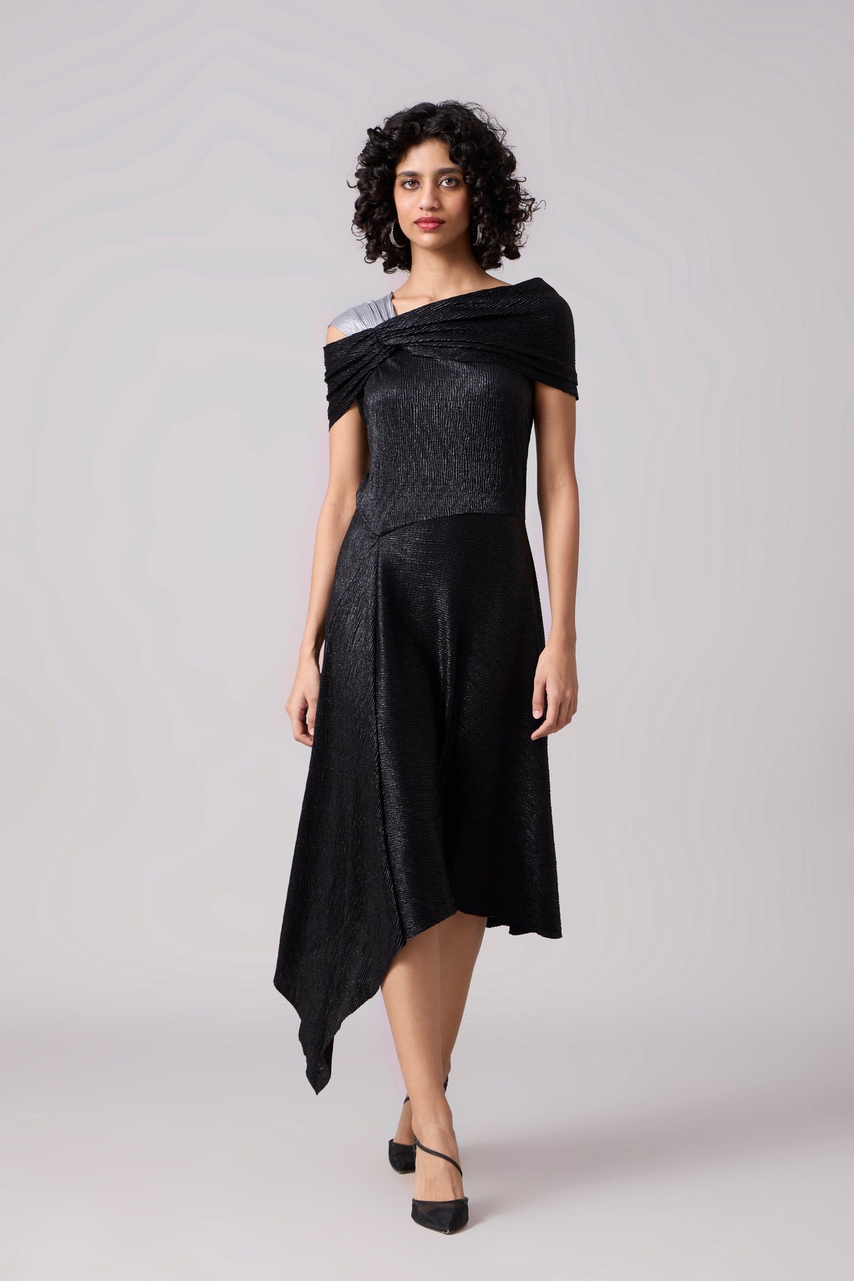 Tabita Dress - Textured Metallic Black