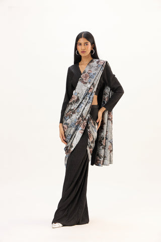 Annika Saree with Blouse - Black & Silver