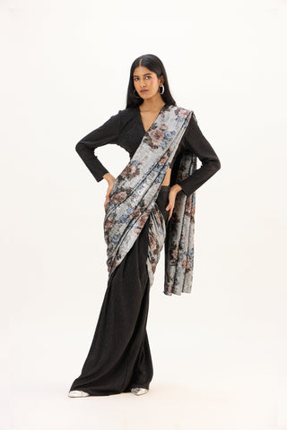 Annika Saree with Blouse - Black & Silver
