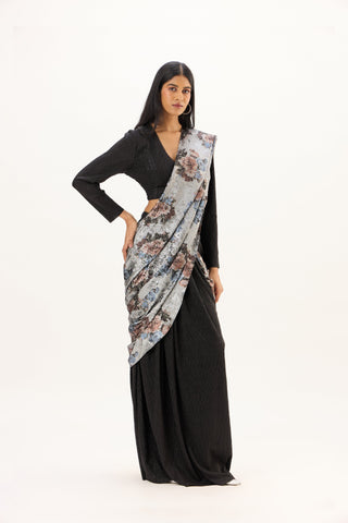 Annika Saree with Blouse - Black & Silver