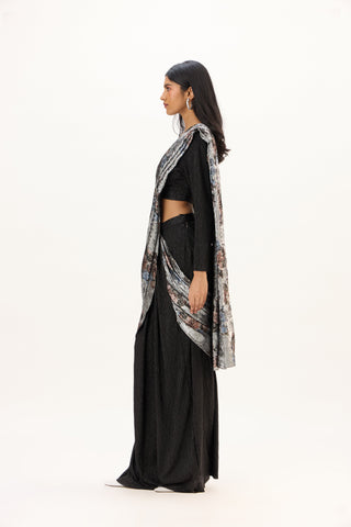 Annika Saree with Blouse - Black & Silver