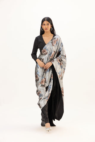 Annika Saree with Blouse - Black & Silver