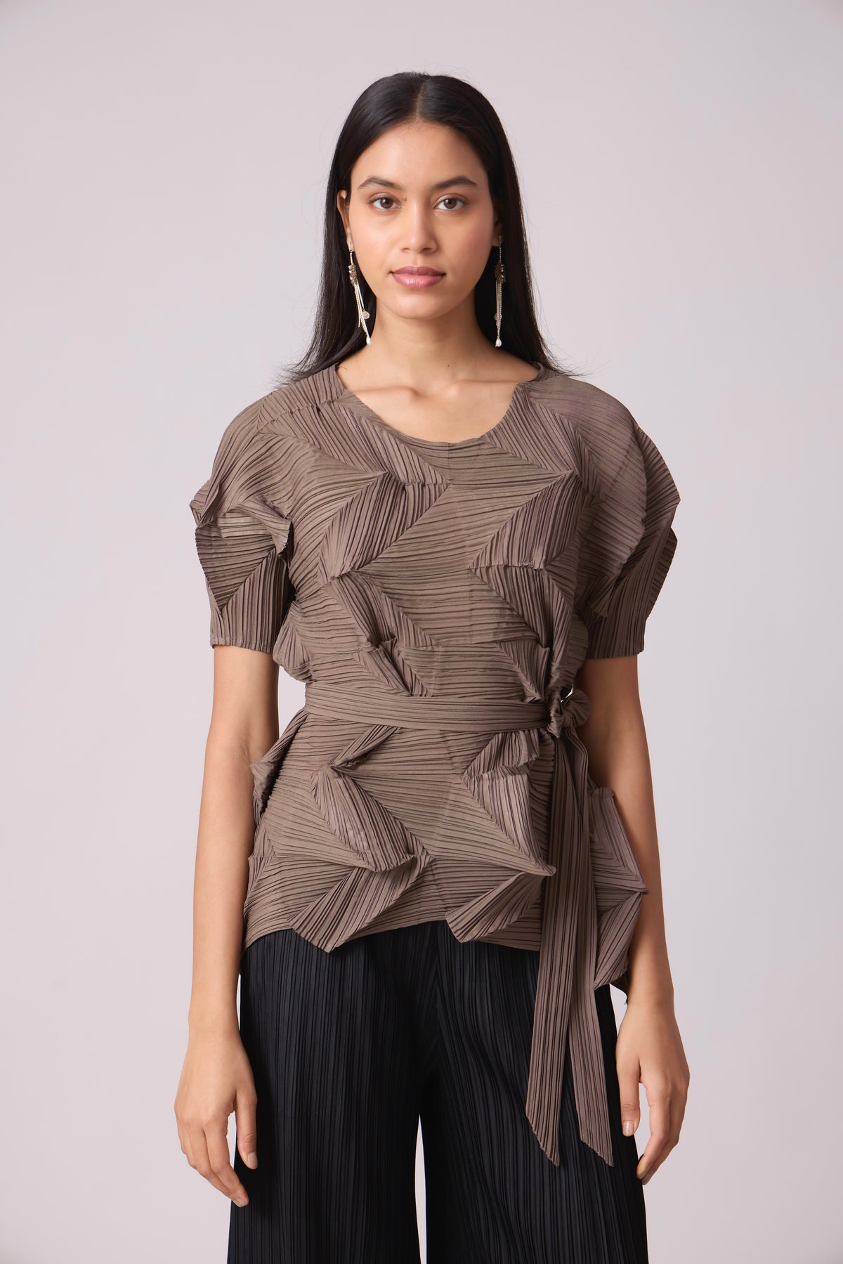 Gia 3D Pleated Top - Brown