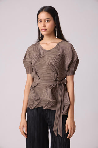 Gia 3D Pleated Top - Brown