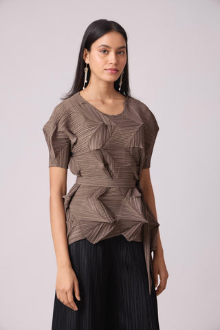 Gia 3D Pleated Top - Brown