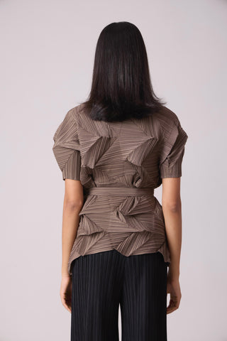 Gia 3D Pleated Top - Brown