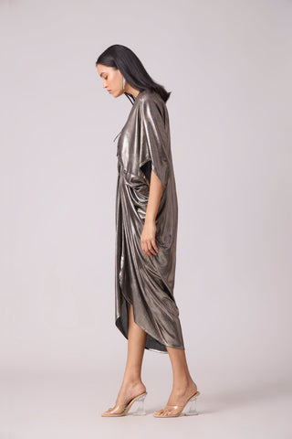 Aika Metallic Rouche Dress - Dark silver